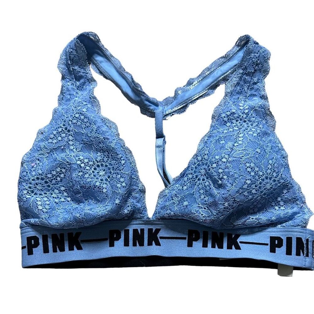 PINK VICTORIA’S SECRET Women’s Baby Blue Very Sexy Lace Racerback Bralette Size